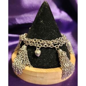 Y2K Juicy Couture Silver Tone Triple Strand Chain Tassel Toggle Bracelet